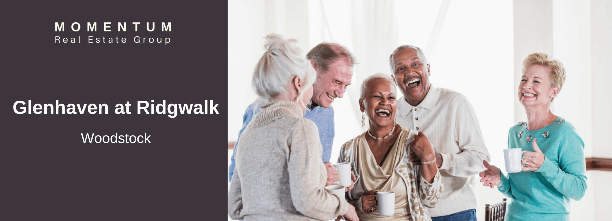 Glenhaven at Ridgewalk Woodstock | 55 and Over Community Georgia | Senior Peer Group Laughing Over Coffee
